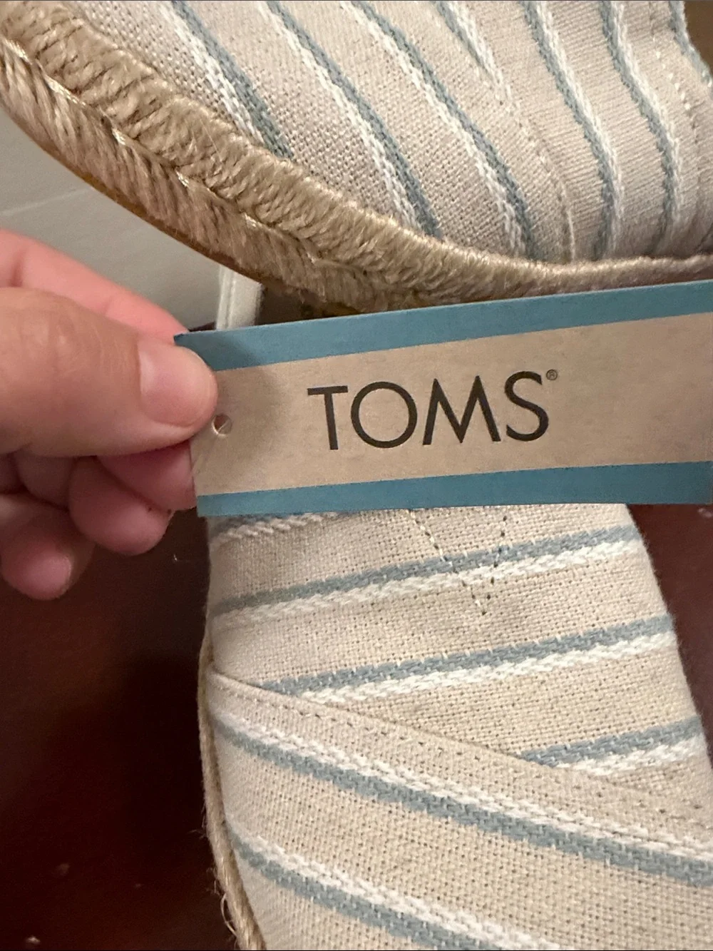 Toms Natural Canvas Espadrilles with Light Blue Stripes